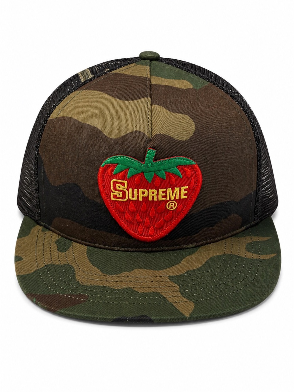 Rare Supreme SS17 Strawberry Mesh SnapBack 5 Panel Hat Woodland Camo NWT
